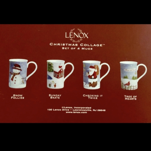 NIB Lenox Christmas Novelty Collage Set of 4 Coffee Christmas Mugs Matching Set - Picture 3 of 4